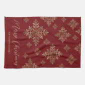 Linge De Cuisine Faux Golden Foil Snowflakes Sur Rouge (Pas Vrai Fo (Horizontal)