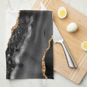 Linge De Cuisine Faux Marblé Agate Black Stone Luxe Or (Quart Plié)