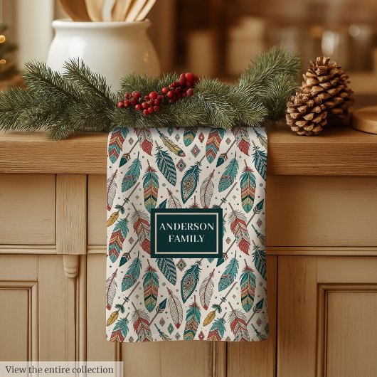 Linge De Cuisine Feathers & Arrows Towel Personalized Tribal Look