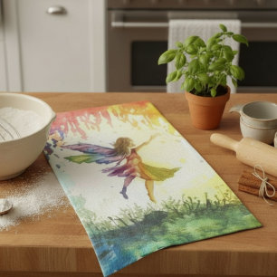 Linge De Cuisine Fée Aquarelle Arc-en-Ciel – Fantaisie Magique