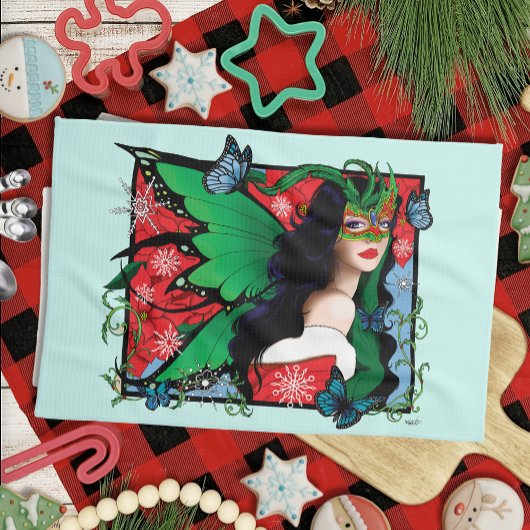Linge De Cuisine Fée Solstice Rouge Vert Noël