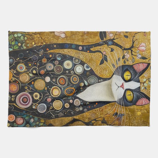Linge De Cuisine Feline céleste en or (Horizontal)