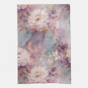 Linge De Cuisine Feminine Bleu Blanc Or Violet Floral
