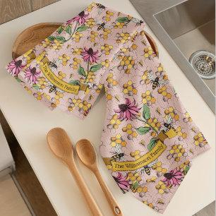 Linge De Cuisine Feminine Farmhouse Bee & Honeycomb Nom de famille