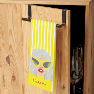 Linge De Cuisine Femme aux cheveux gris Cool Nom personnalisé jaune