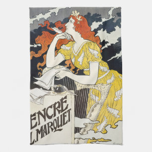 Linge De Cuisine Femme aux Cheveux Rouges Robe Jaune Art Nouveau Cl