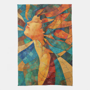 Linge De Cuisine Femme mosaïque abstraite colorée vibrante