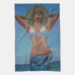 Linge De Cuisine Femme Portant Casquette Et Sarong Profitant De L'É