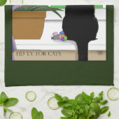 Linge De Cuisine Fenêtre Chat noir regardant dehors (Plié)