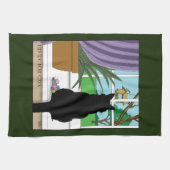 Linge De Cuisine Fenêtre Chat noir regardant dehors (Horizontal)