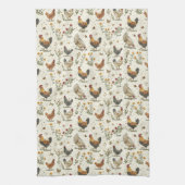 Linge De Cuisine Ferme des poules de coq beige rétro (Vertical)