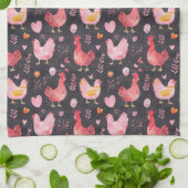 Linge De Cuisine Ferme des poules de coq noir rouge rose (Plié)