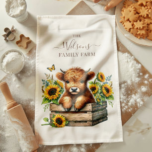 Linge De Cuisine Ferme familiale Vache highland au tournesol rustiq