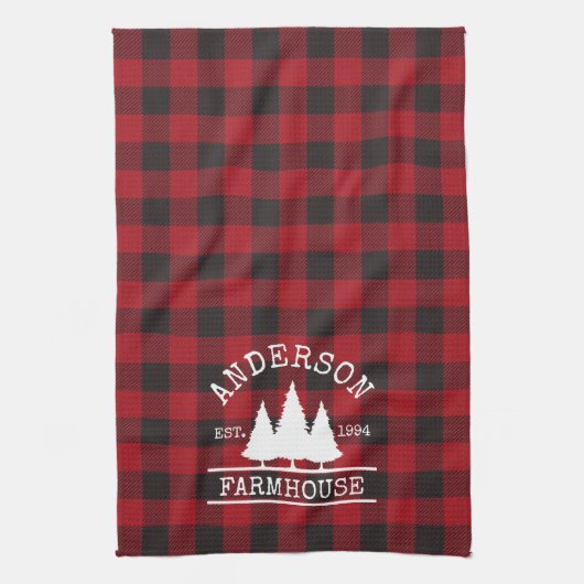 Linge De Cuisine Ferme Nom de famille Red Buffalo Plaid (Vertical)