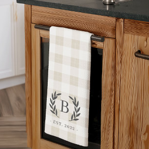 Linge De Cuisine Ferme Plaid Laurel Monogramme et année établie
