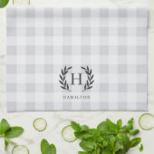 Linge De Cuisine Ferme Plaid Laurel Monogramme & Nom (Plié)
