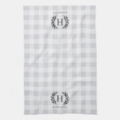 Linge De Cuisine Ferme Plaid Laurel Monogramme & Nom (Vertical)