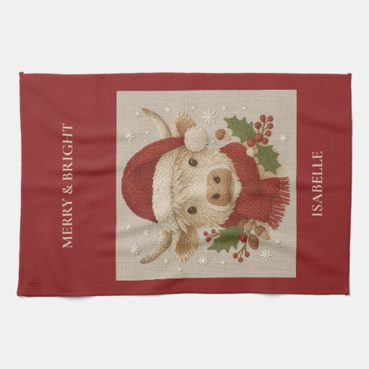 Linge De Cuisine Ferme rustique Highland Cow avec Santa Hat (Horizontal)