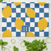 Linge De Cuisine Ferme Rustique Maison Citron Bleu Blanc Monogramme (Plié)