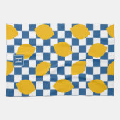 Linge De Cuisine Ferme Rustique Maison Citron Bleu Blanc Monogramme (Horizontal)