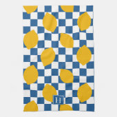 Linge De Cuisine Ferme Rustique Maison Citron Bleu Blanc Monogramme (Vertical)