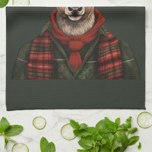 Linge De Cuisine Ferme Rustique Plaid Deer Et Vert (Plié)
