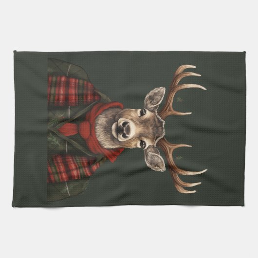 Linge De Cuisine Ferme Rustique Plaid Deer Et Vert (Horizontal)