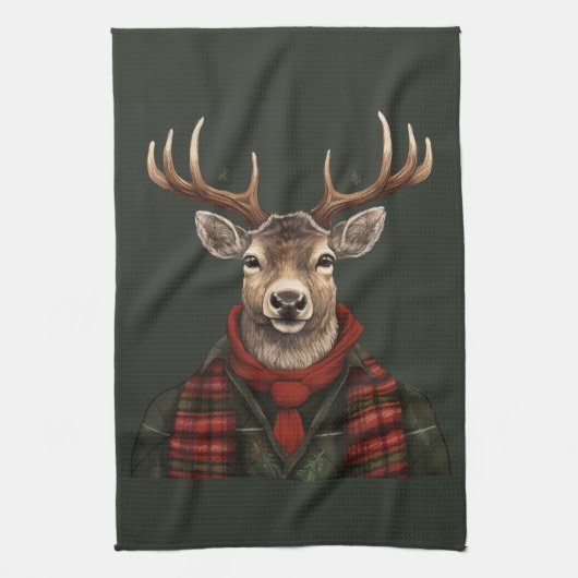 Linge De Cuisine Ferme Rustique Plaid Deer Et Vert (Vertical)