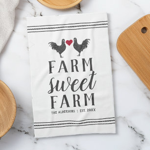 Linge De Cuisine Ferme sucrée personnalisée Gris et blanc