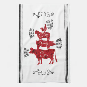 Linge De Cuisine Ferme Vintage rouge