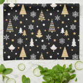 Linge De Cuisine Festif Arbres de Noël Snowflakes Noir (Plié)