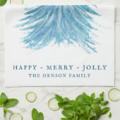 Linge De Cuisine Festif Bleu Arbre de Noël Aquarelle Vacances (Plié)