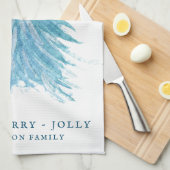 Linge De Cuisine Festif Bleu Arbre de Noël Aquarelle Vacances (Quart Plié)