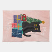 Linge De Cuisine Festif Joyeux Noël mignon Chat noir Café rose (Horizontal)