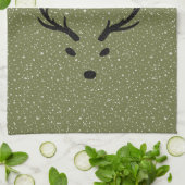 Linge De Cuisine Festif Noël rennes neige chute verte vacances (Plié)