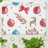 Linge De Cuisine Festif Noël Rouge Bleu Ornements Bows Elks (Plié)