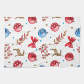 Linge De Cuisine Festif Noël Rouge Bleu Ornements Bows Elks (Horizontal)