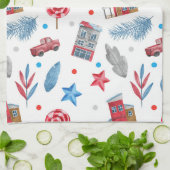 Linge De Cuisine Festif Noël Rouge Retro Van Fir Branches d'arbre (Plié)