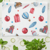 Linge De Cuisine Festif Noël Snowmen Maisons d'ornements rouges (Plié)