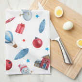 Linge De Cuisine Festif Noël Snowmen Maisons d'ornements rouges (Quart Plié)