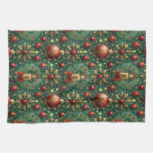 Linge De Cuisine Festif or rouge ornements Snowflakes Noël (Horizontal)