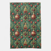 Linge De Cuisine Festif or rouge ornements Snowflakes Noël (Vertical)