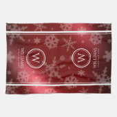 Linge De Cuisine Festif Red Foil Snowflakes Nom du monogramme (Horizontal)