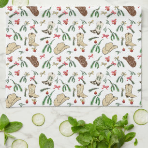 Linge De Cuisine Festif vacances Cowboy Rodeo Motif Blanc