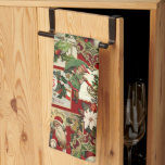 Linge De Cuisine Festif Vintage Noël Ephémère Collage-Rouge<br><div class="desc">Motif de vacances amusant,  festif,  coloré et complexe avec l'éphémère de Noël du vieux monde jolis des cartes de voeux de l'ère victorienne,  y compris Santas dans des cadres ornés,  saint,  mistletoe,  luges,  scènes d'hiver,  enfants heureux et joyeux voeux de Noël sur arrière - plan rouge.</div>