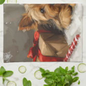 Linge De Cuisine Festival de Noël du chien Terrier australien (Plié)