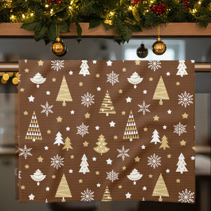Linge De Cuisine Festivals Arbres de Noël Snowflakes Motif Brown