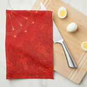 Linge De Cuisine Festive Chic Rouge brillant Design Kaleidoscope (Quart Plié)