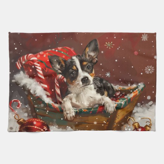 Linge De Cuisine Festive de Noël de chien de Rat Terrier (Horizontal)