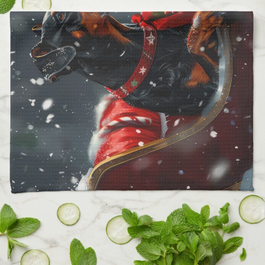 Linge De Cuisine Festive de Noël de chien Doberman (Plié)